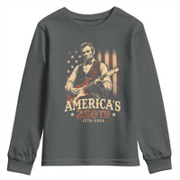 USA 250th 1776 to 2026 Rock Star Abraham Lincoln Youth Sweatshirt Vintage Electric Guitar Player Patriotic Us Flag Semiquincentennial