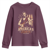 USA 250th 1776 to 2026 Rock Star Abraham Lincoln Youth Sweatshirt Vintage Electric Guitar Player Patriotic Us Flag Semiquincentennial