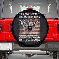 American Patriot Spare Tire Cover The Devil Saw Me With My Head Down Until I Said Amen US Flag