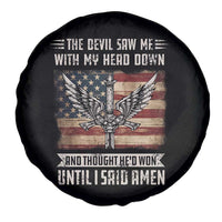 American Patriot Spare Tire Cover The Devil Saw Me With My Head Down Until I Said Amen US Flag