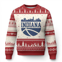 Indiana Skyline Basketball Ugly Christmas Sweater Distressed Urban Hoops Graphic for Indy Fans