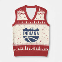 Indiana Skyline Basketball V-Neck Knit Sweater Vest Distressed Urban Hoops Graphic for Indy Fans