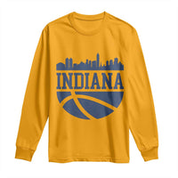 Indiana Skyline Basketball Long Sleeve Shirt Distressed Urban Hoops Graphic for Indy Fans