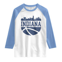 Indiana Skyline Basketball Raglan Shirt Distressed Urban Hoops Graphic for Indy Fans