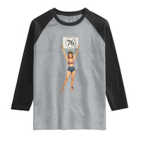 Vintage Patriotic Pin Up Girl 1776 Raglan Shirt Statue of Liberty Retro Americana Graphic