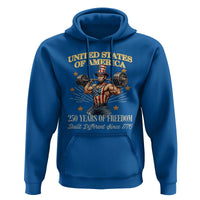 USA 250 Years of Freedom Muscular Uncle Sam Weightlifter Hoodie Built Different Since 1776 Funny Patriotic Buff Graphic