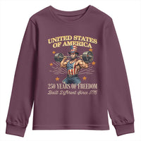 USA 250 Years of Freedom Muscular Uncle Sam Weightlifter Youth Sweatshirt Built Different Since 1776 Funny Patriotic Buff Graphic