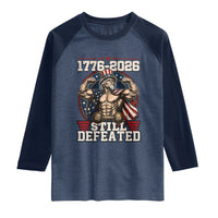 Still Undefeated 1776 to 2026 Muscular Uncle Sam Raglan Shirt Buff Bodybuilder American Flag 250th Anniversary Semiquincentennial