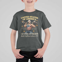 USA 250 Years of Freedom Muscular George Washington Weightlifter T Shirt For Kid Built Different Since 1776 Funny Patriotic 1st President Bodybuilder