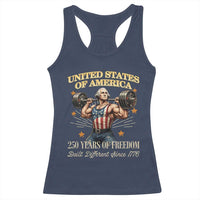 USA 250 Years of Freedom Muscular George Washington Weightlifter Racerback Tank Top Built Different Since 1776 Funny Patriotic 1st President Bodybuilder