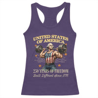 USA 250 Years of Freedom Muscular George Washington Weightlifter Racerback Tank Top Built Different Since 1776 Funny Patriotic 1st President Bodybuilder