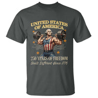 USA 250 Years of Freedom Muscular George Washington Weightlifter T Shirt Built Different Since 1776 Funny Patriotic 1st President Bodybuilder