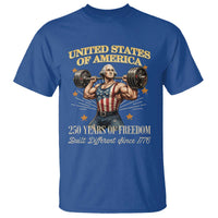 USA 250 Years of Freedom Muscular George Washington Weightlifter T Shirt Built Different Since 1776 Funny Patriotic 1st President Bodybuilder