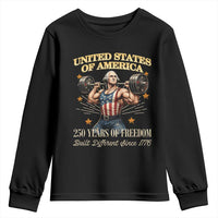 USA 250 Years of Freedom Muscular George Washington Weightlifter Youth Sweatshirt Built Different Since 1776 Funny Patriotic 1st President Bodybuilder