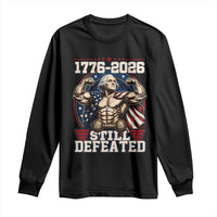 Still Undefeated 1776 to 2026 Muscular George Washington Long Sleeve Shirt Buff Bodybuilder American Flag Cape 250th Anniversary Semiquincentennial