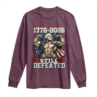 Still Undefeated 1776 to 2026 Muscular George Washington Long Sleeve Shirt Buff Bodybuilder American Flag Cape 250th Anniversary Semiquincentennial