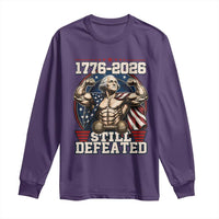 Still Undefeated 1776 to 2026 Muscular George Washington Long Sleeve Shirt Buff Bodybuilder American Flag Cape 250th Anniversary Semiquincentennial