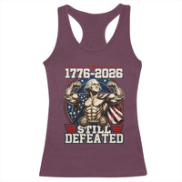 Still Undefeated 1776 to 2026 Muscular George Washington Racerback Tank Top Buff Bodybuilder American Flag Cape 250th Anniversary Semiquincentennial