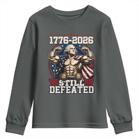 Still Undefeated 1776 to 2026 Muscular George Washington Youth Sweatshirt Buff Bodybuilder American Flag Cape 250th Anniversary Semiquincentennial