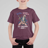 Let Freedom Rock George Washington Rock Star T Shirt For Kid Funny Electric Guitar Player American Flag Suit 1776 to 2026 Semiquincentennial