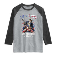 Let Freedom Rock George Washington Rock Star Raglan Shirt Funny Electric Guitar Player American Flag Suit 1776 to 2026 Semiquincentennial