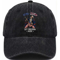 Let Freedom Rock George Washington Rock Star Washed Cotton Baseball Cap Funny Electric Guitar Player American Flag Suit 1776 to 2026 Semiquincentennial
