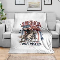 250 Years Since 1776 Cowboy on Horseback Throw Blanket Vintage Patriotic Western Style American Flag Semiquincentennial