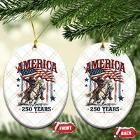 250 Years Since 1776 Cowboy on Horseback Ceramic Ornament Vintage Patriotic Western Style American Flag Semiquincentennial