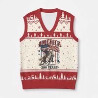 250 Years Since 1776 Cowboy on Horseback V-Neck Knit Sweater Vest Vintage Patriotic Western Style American Flag Semiquincentennial