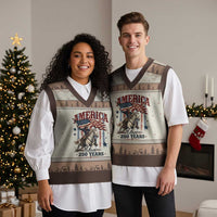 250 Years Since 1776 Cowboy on Horseback V-Neck Knit Sweater Vest Vintage Patriotic Western Style American Flag Semiquincentennial