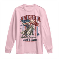 250 Years Since 1776 Cowboy on Horseback Long Sleeve Shirt Vintage Patriotic Western Style American Flag Semiquincentennial