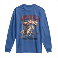 250 Years Since 1776 Cowboy on Horseback Long Sleeve Shirt Vintage Patriotic Western Style American Flag Semiquincentennial