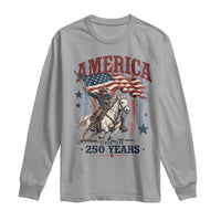 250 Years Since 1776 Cowboy on Horseback Long Sleeve Shirt Vintage Patriotic Western Style American Flag Semiquincentennial