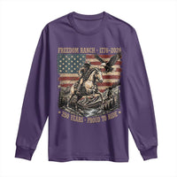 Vintage Cowboy and Soaring Eagle Freedom Ranch 1776 to 2026 Long Sleeve Shirt Proud to Ride American Flag 250th Anniversary