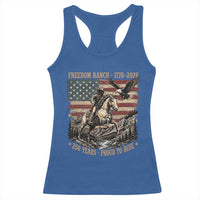 Vintage Cowboy and Soaring Eagle Freedom Ranch 1776 to 2026 Racerback Tank Top Proud to Ride American Flag 250th Anniversary