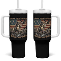 Vintage Cowboy and Soaring Eagle Freedom Ranch 1776 to 2026 Tumbler With Handle Proud to Ride American Flag 250th Anniversary