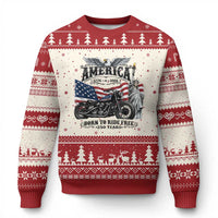 America Born to Ride Free 250 Years Biker Ugly Christmas Sweater American Flag Chopper Motorcycle Statue of Liberty 1776 to 2026 Semiquincentennial