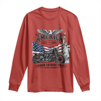 America Born to Ride Free 250 Years Biker Long Sleeve Shirt American Flag Chopper Motorcycle Statue of Liberty 1776 to 2026 Semiquincentennial