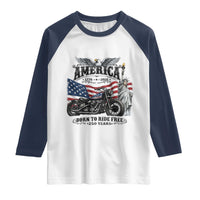 America Born to Ride Free 250 Years Biker Raglan Shirt American Flag Chopper Motorcycle Statue of Liberty 1776 to 2026 Semiquincentennial