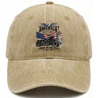 America Born to Ride Free 250 Years Biker Washed Cotton Baseball Cap American Flag Chopper Motorcycle Statue of Liberty 1776 to 2026 Semiquincentennial