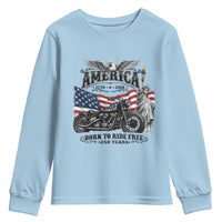 America Born to Ride Free 250 Years Biker Youth Sweatshirt American Flag Chopper Motorcycle Statue of Liberty 1776 to 2026 Semiquincentennial