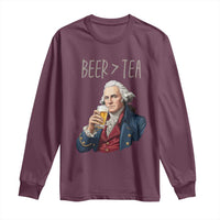 Beer Greater Than Tea Funny Founding Fathers Long Sleeve Shirt American History Drinking Boston Tea Party Sarcasm