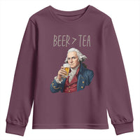 Beer Greater Than Tea Funny Founding Fathers Youth Sweatshirt American History Drinking Boston Tea Party Sarcasm