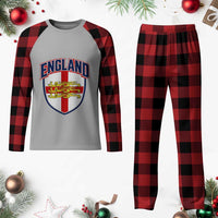 England Flag Lion Crest St George Cross Shield Crest Plaid Pajama Set Vintage Patriotic English Sport Fan Graphic
