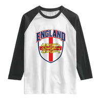 England Flag Lion Crest St George Cross Shield Crest Raglan Shirt Vintage Patriotic English Sport Fan Graphic