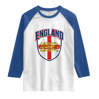 England Flag Lion Crest St George Cross Shield Crest Raglan Shirt Vintage Patriotic English Sport Fan Graphic