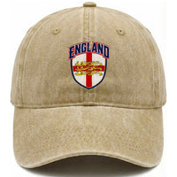 England Flag Lion Crest St George Cross Shield Crest Washed Cotton Baseball Cap Vintage Patriotic English Sport Fan Graphic