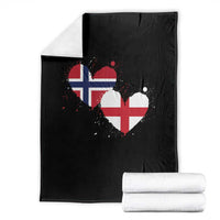 Distressed Norway and England Crossed Flags Dual Heart Graphic Throw Blanket Love Half Norwegian Half English Pride