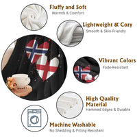 Distressed Norway and England Crossed Flags Dual Heart Graphic Throw Blanket Love Half Norwegian Half English Pride