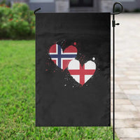 Distressed Norway and England Crossed Flags Dual Heart Graphic Garden Flag Love Half Norwegian Half English Pride